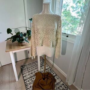 JO+CO - Genevieve Cream Crochet Crop Sweater